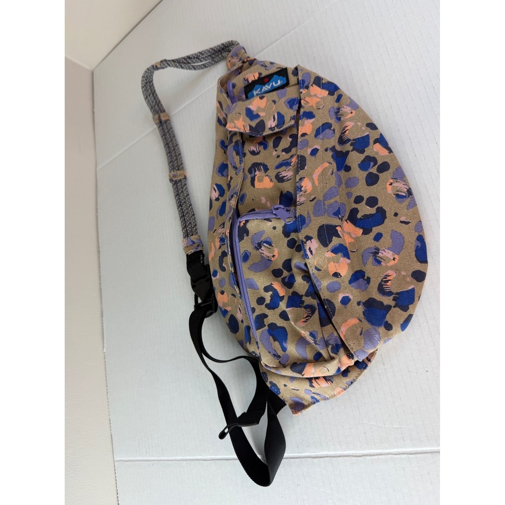Kavu Tan Blue Orange Wild Spots Rope Sling Bag Crossbody Backpack Travel Casual